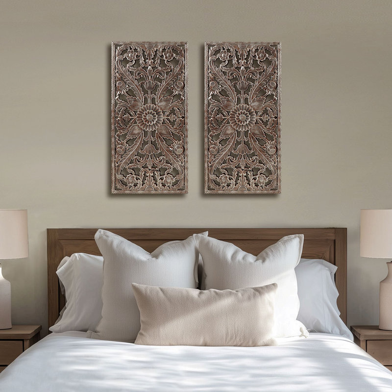 Fleur De Lis Living Abequa Carved Wood 2-piece Wall Art Set